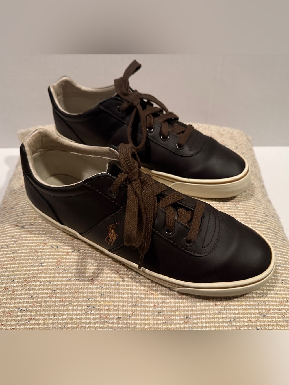 Polo Ralph Lauren  Hanford Brown Low-Top Leather Sneakers SZ 9.5D Classic